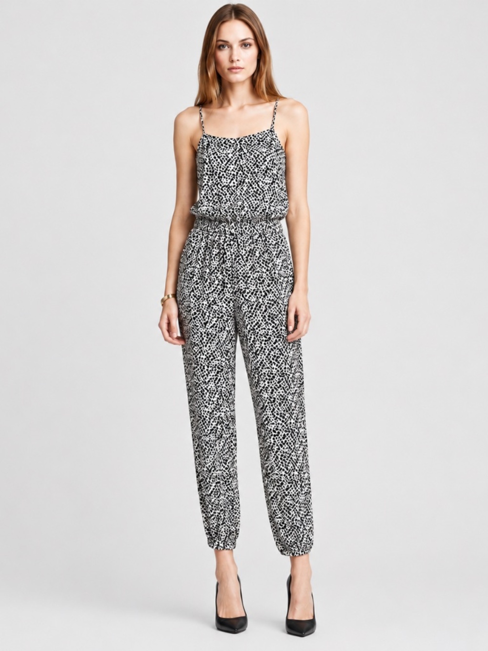 Banana Republic Heritage Collection Black White Animal Print Jumpsuit Sz 4